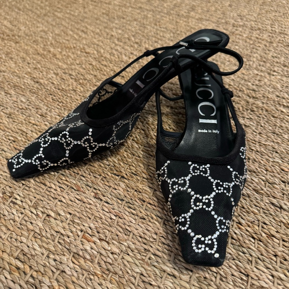Gucci “Tom” crystal GG sling backs kitten heel size 39.5